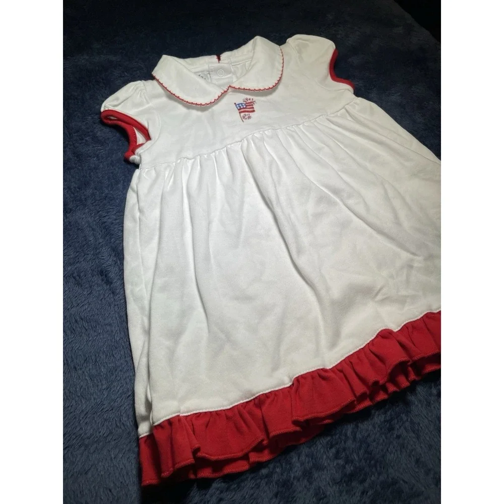 Magnolia Baby White USA Flag Red Accents White Collar Dress 24 Month Pima Cotton